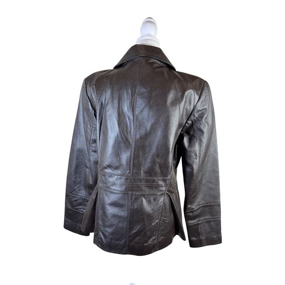 East 5th Womens Medium Genuine Leather Brown Blazer Jacket Lined Button-Up - Picture 2 of 10
